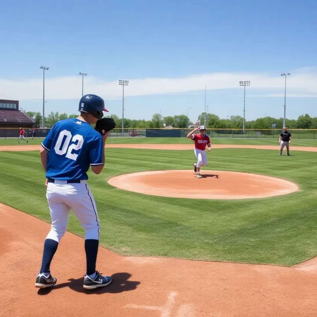 Baseball players on a field during practice for Nebraska high school baseball