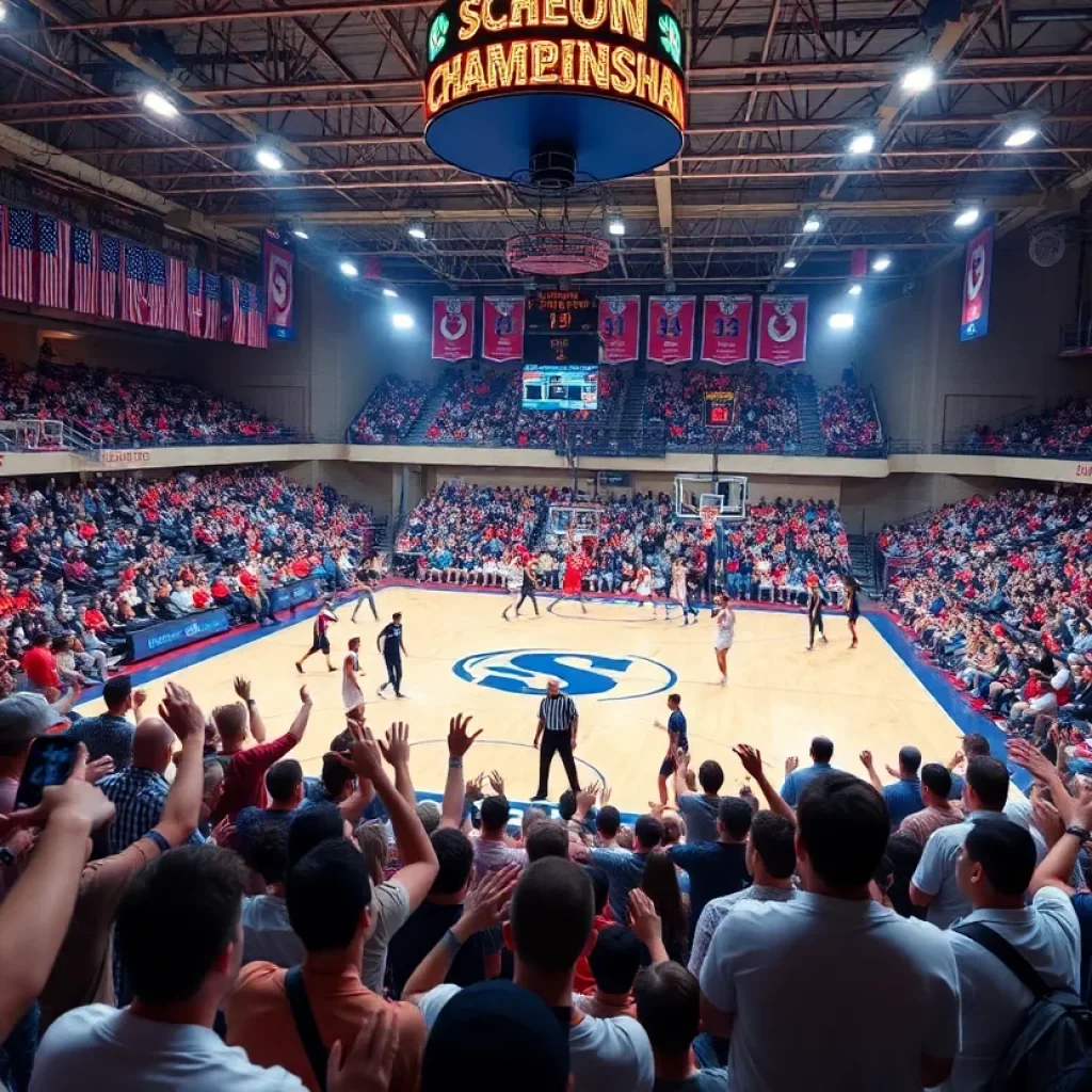 Fans cheering at a high school basketball championship in Nebraska