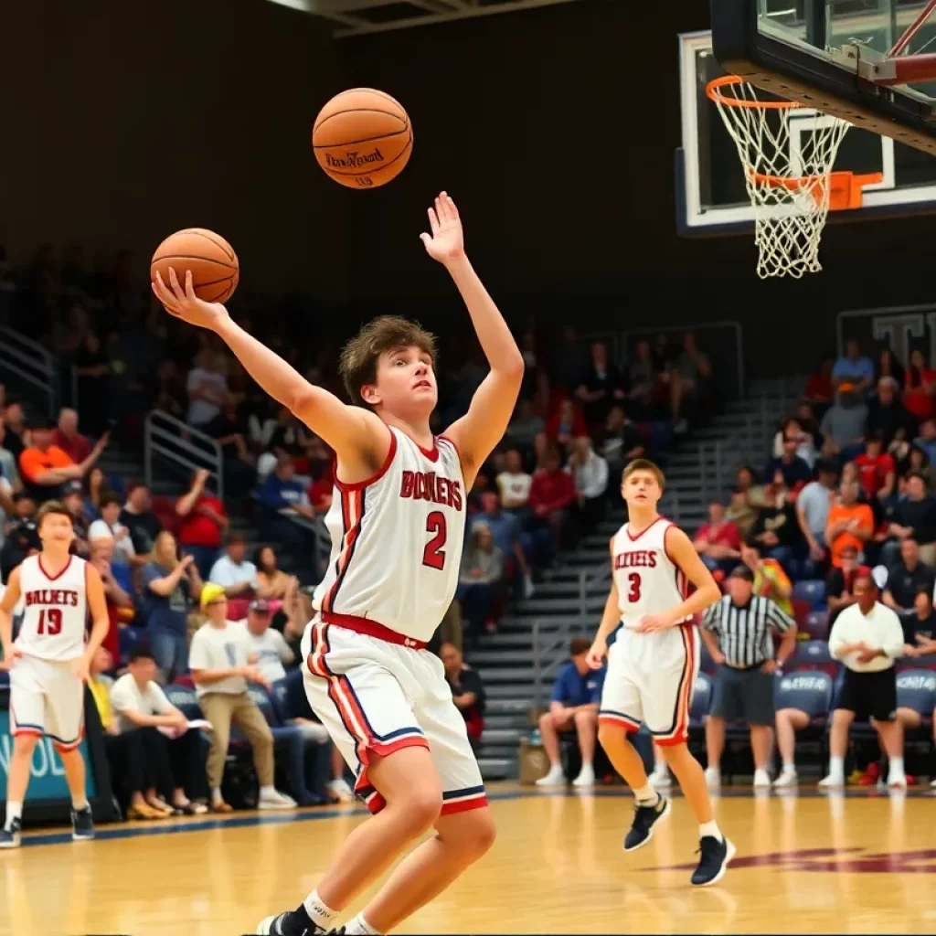 High school basketball players competing during a district finals game in Nebraska