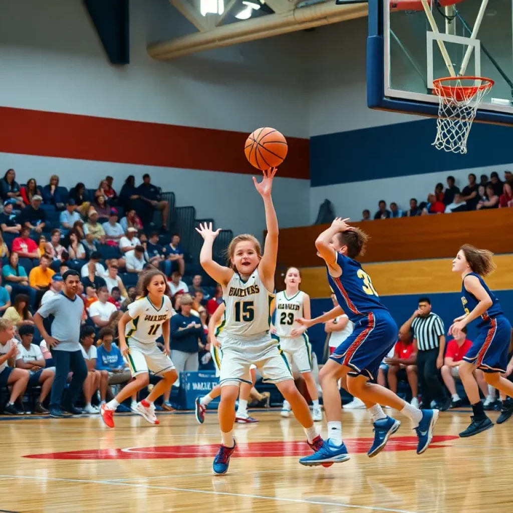 Action shot of a high school basketball game in Northern California