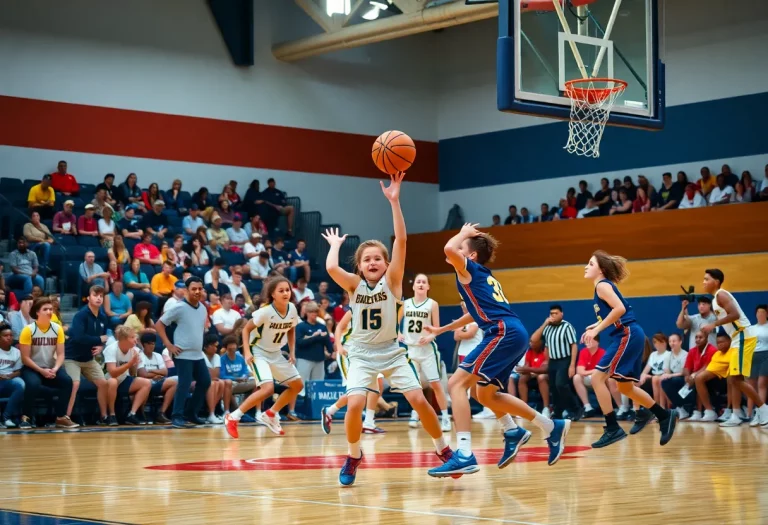 Action shot of a high school basketball game in Northern California