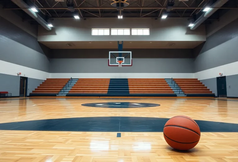 An empty high school basketball court symbolizing the controversy in Northville.