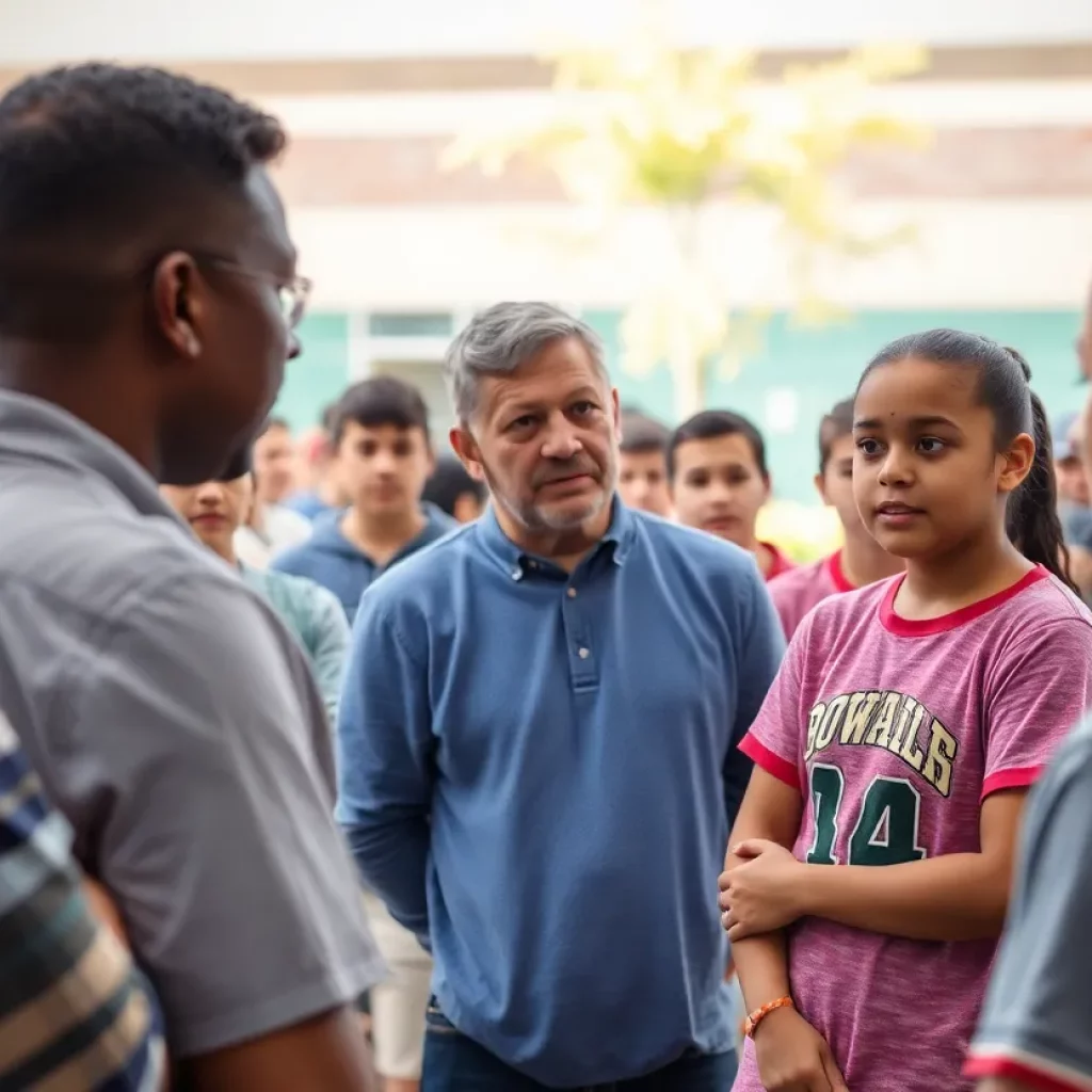 Community members discussing coach misconduct in a local setting