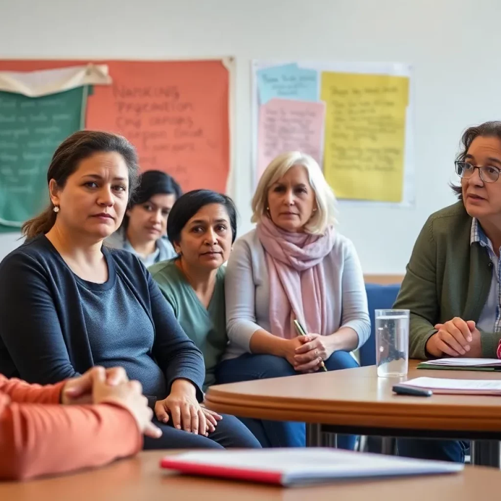 Community members discussing safety concerns at Nova High School