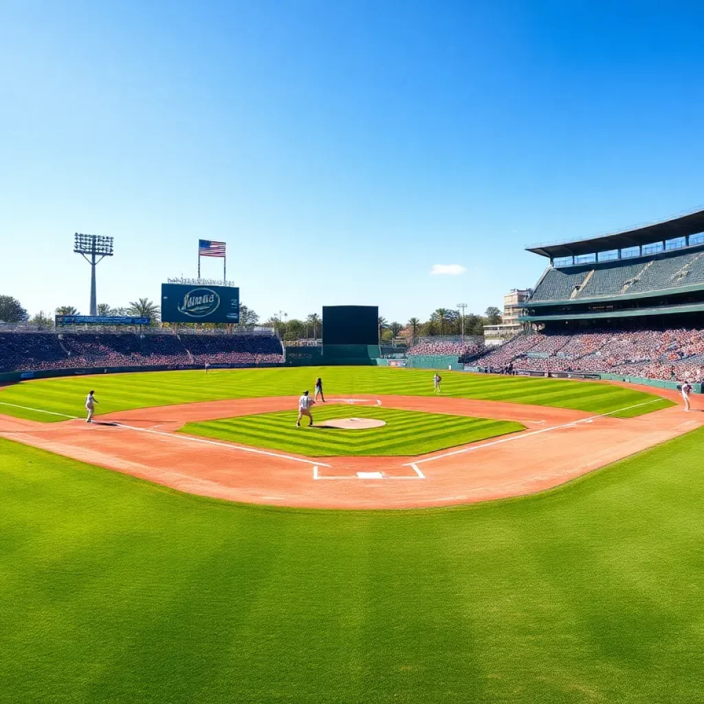 Exciting scene at an Ohio high school baseball field with players preparing for the season.