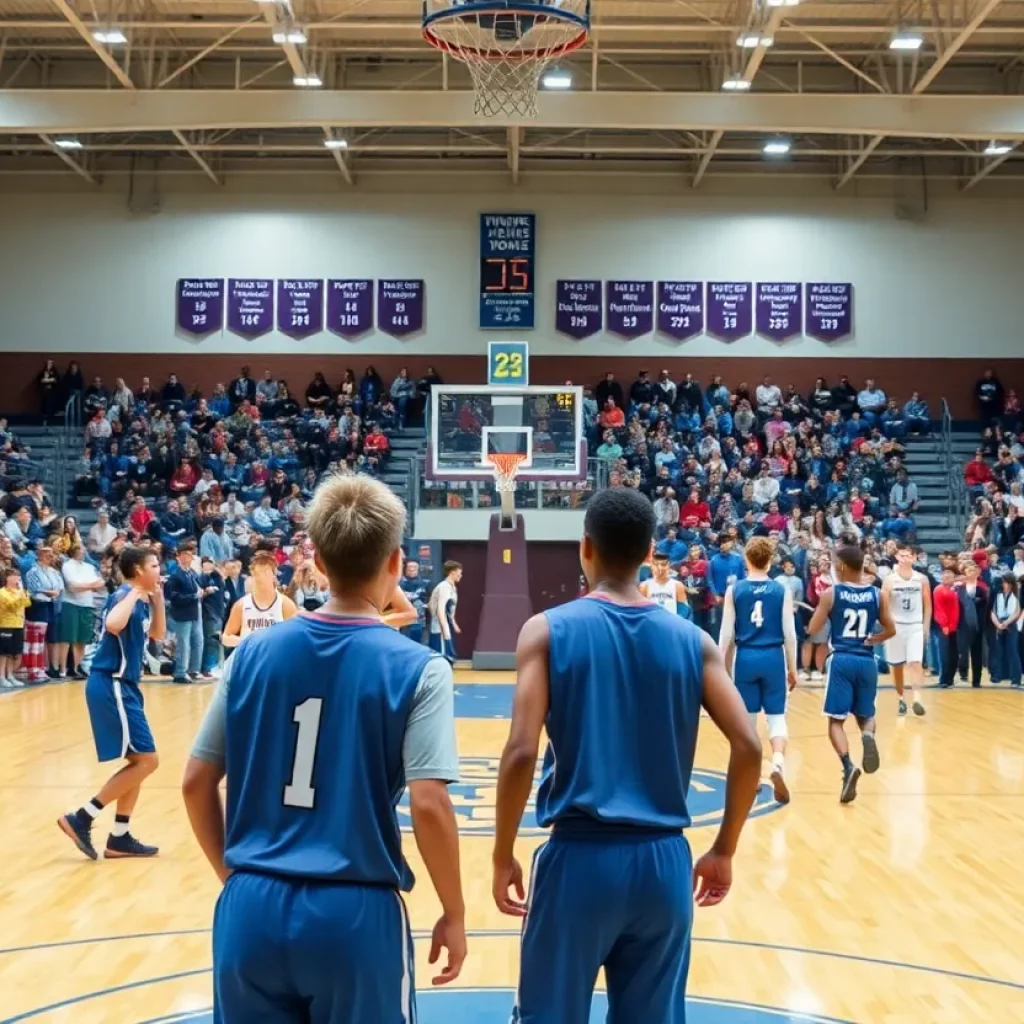 High school basketball players in action on the court
