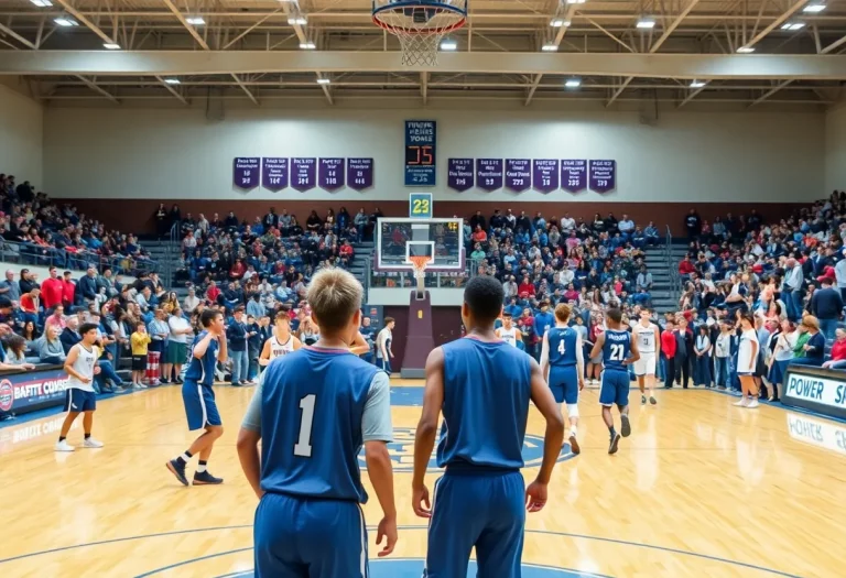 High school basketball players in action on the court