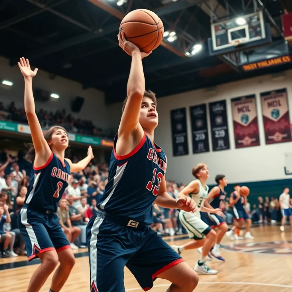 High school basketball players on the court during a game in Ohio