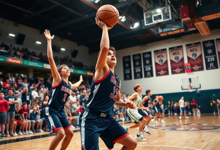 High school basketball players on the court during a game in Ohio