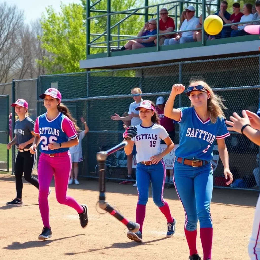 Exciting high school softball match in Ohio with players and fans.