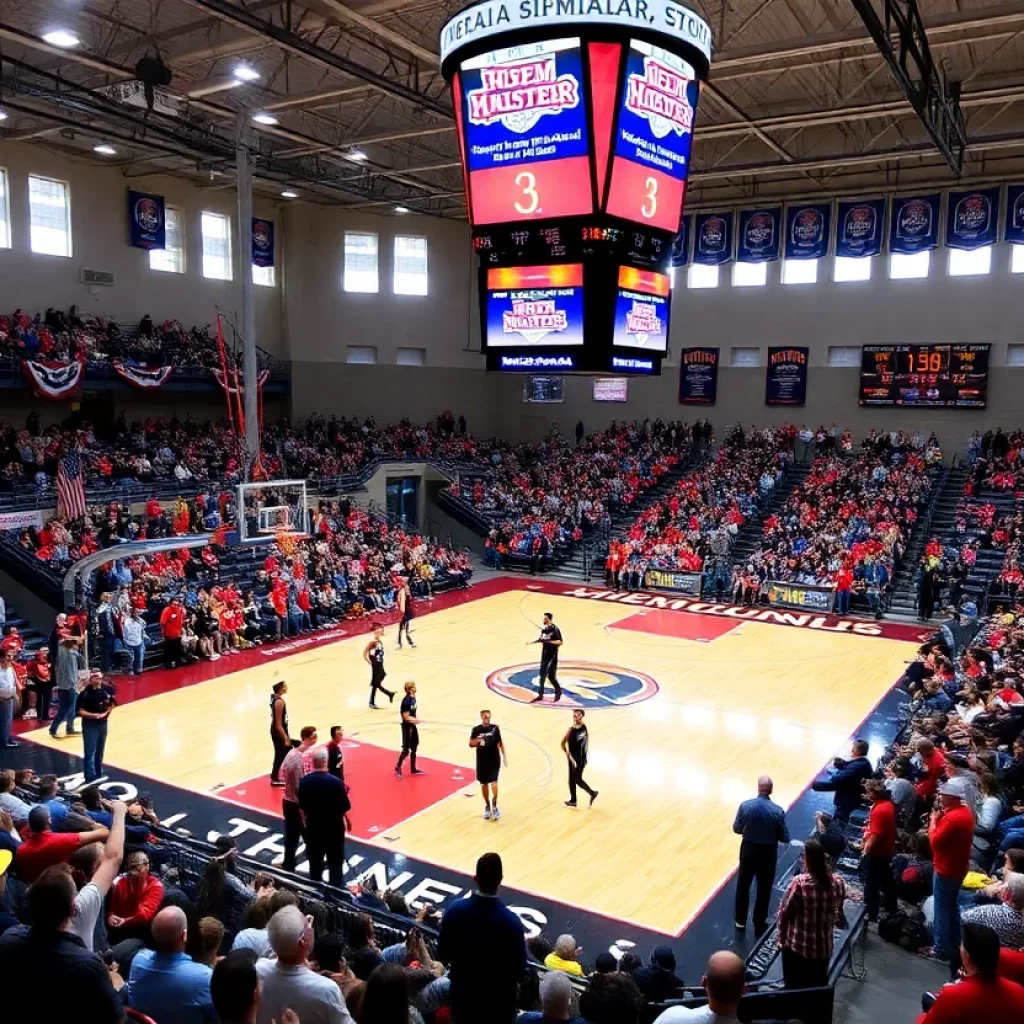 Excited fans in an Ohio high school basketball arena during semifinals
