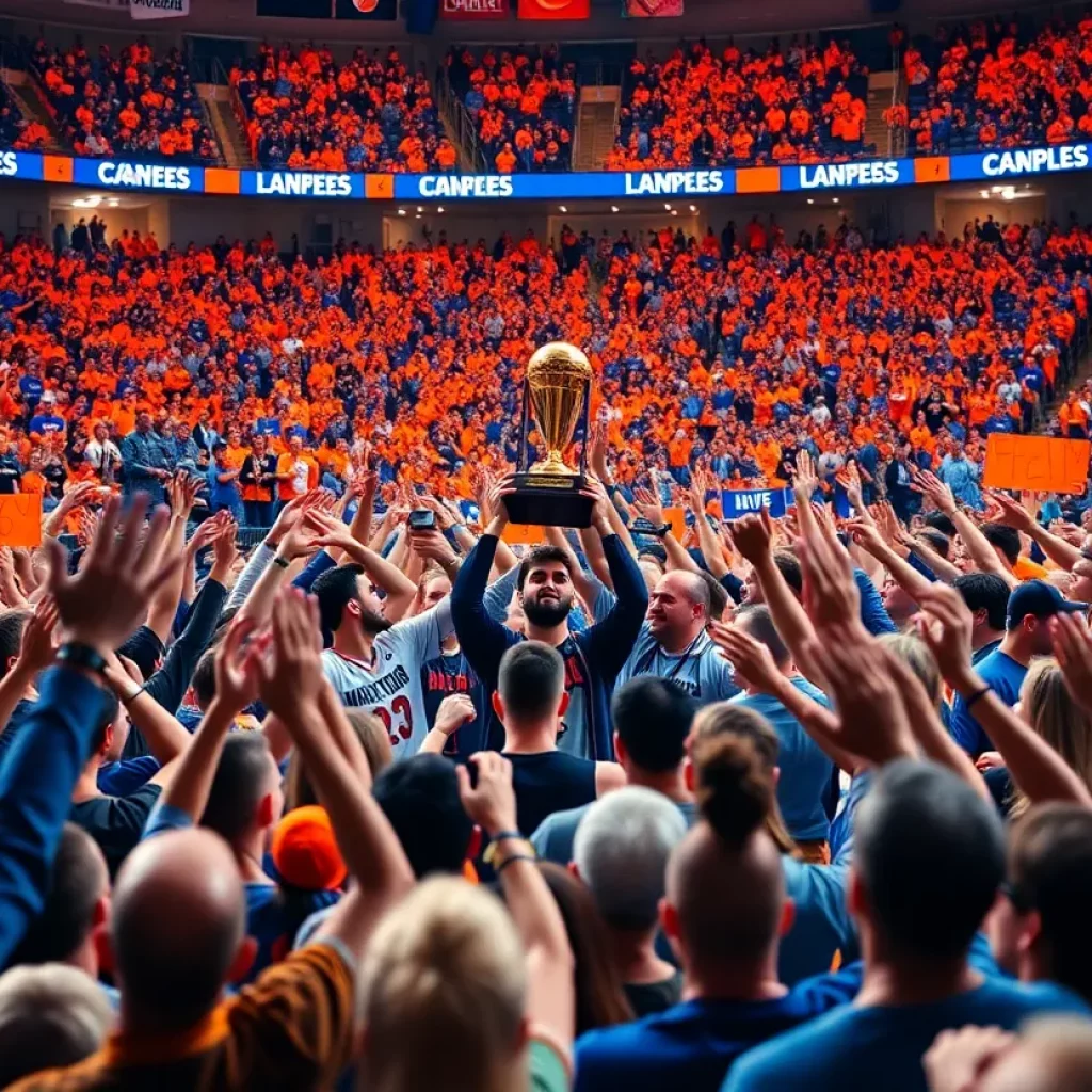Olentangy Orange basketball team celebrating their state championship win