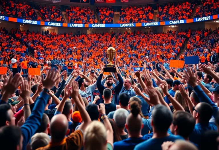 Olentangy Orange basketball team celebrating their state championship win