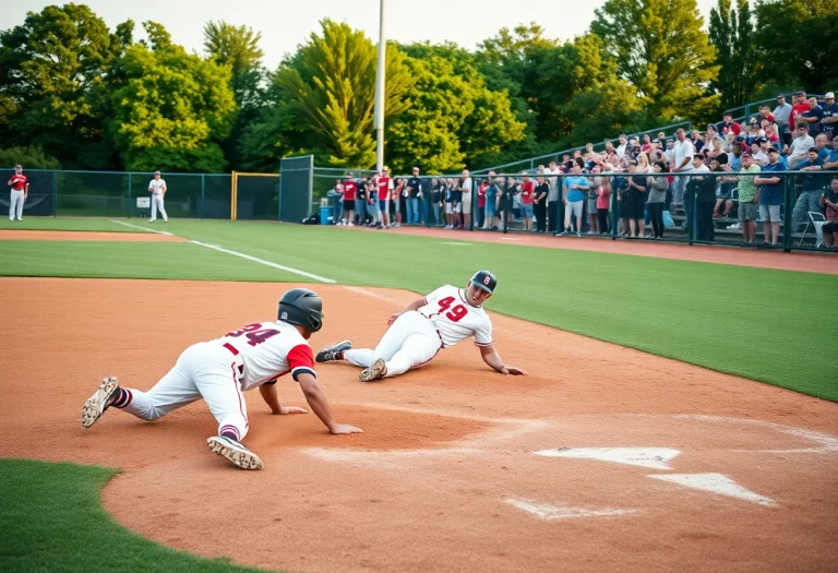 High school baseball players in action at a game
