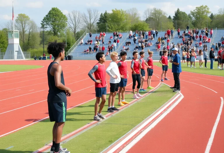 Orestimba High School track team members practicing on the track