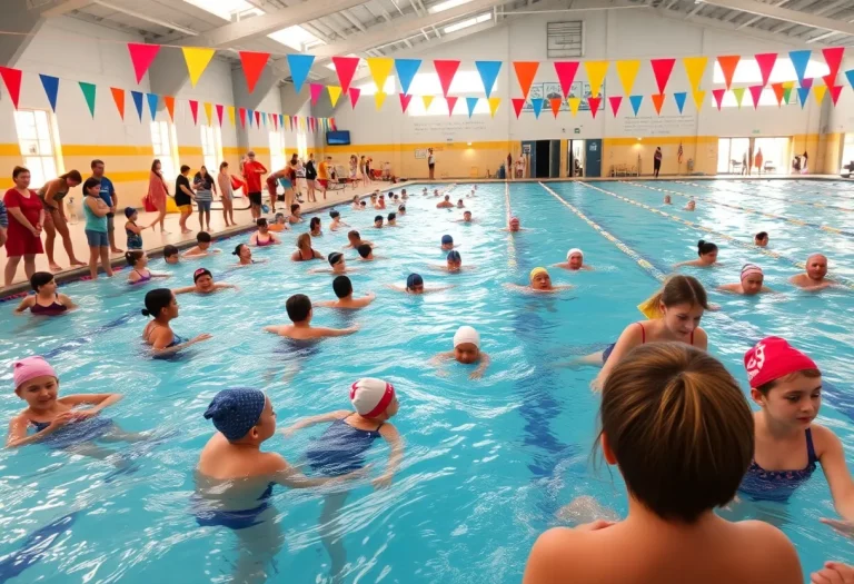 Community members swimming together at the Oxnard Swim-a-Thon