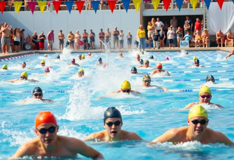Swimmers competing in a thrilling race at the Japan Swim competition.
