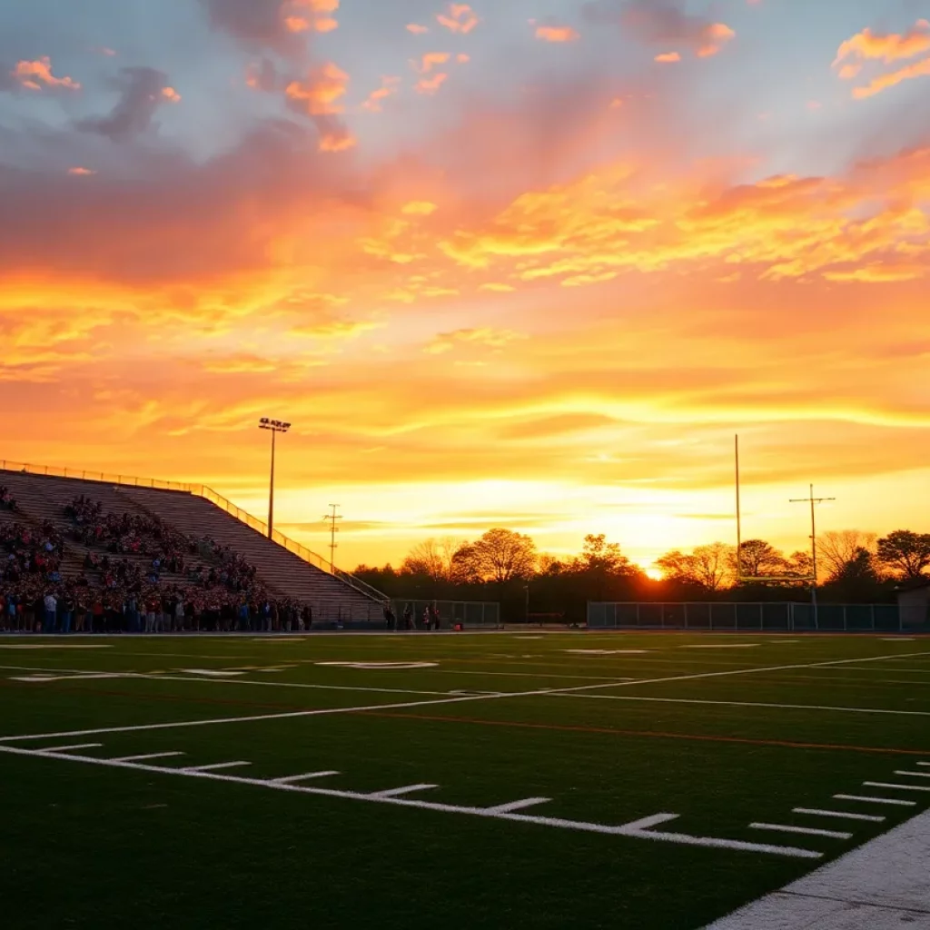 Football field during a retirement ceremony honoring a coach.