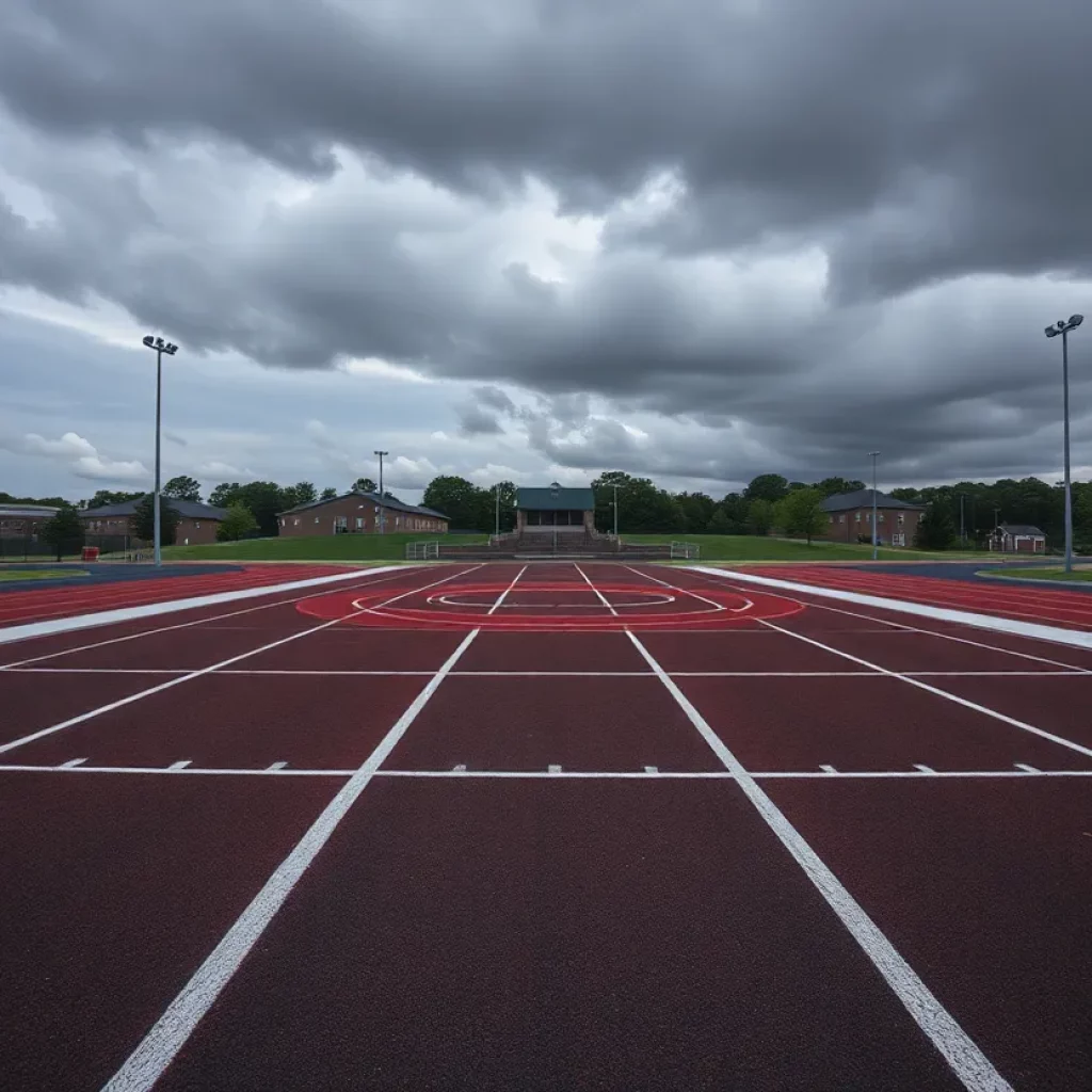 Deserted track and field area at Rocky Mountain High School