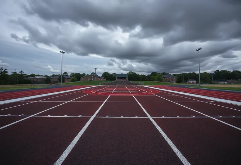 Deserted track and field area at Rocky Mountain High School