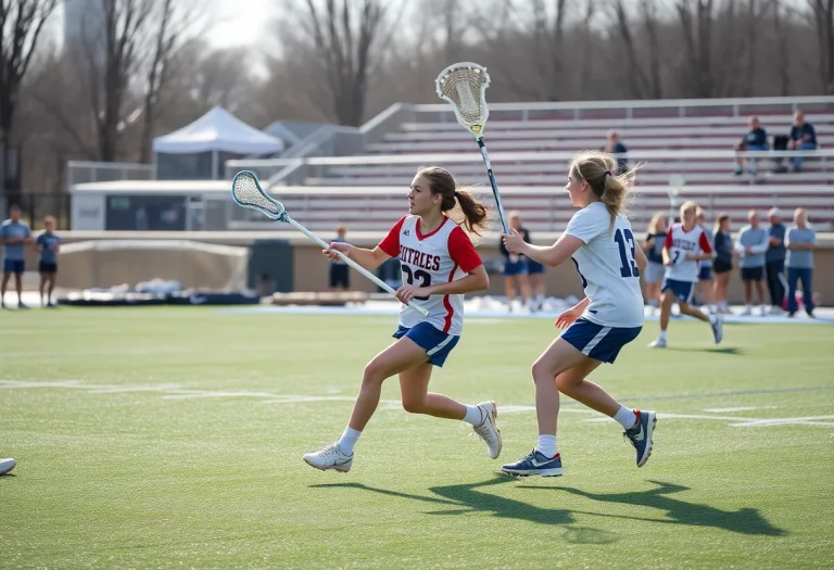 Players from Rye Boy's Lacrosse Team engaged in an energetic game on the field.