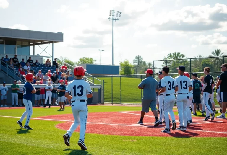 High school baseball players practicing on the field