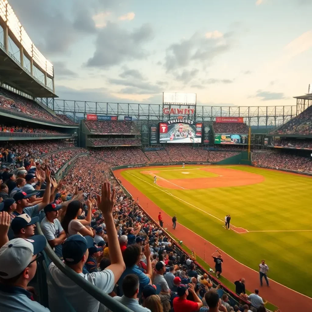 Crowd enjoying a baseball game in Sioux City