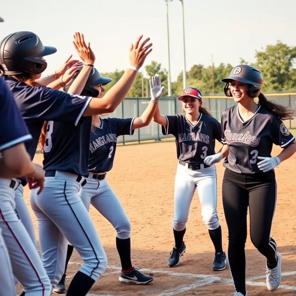 Socorro High School softball team celebrating during a match