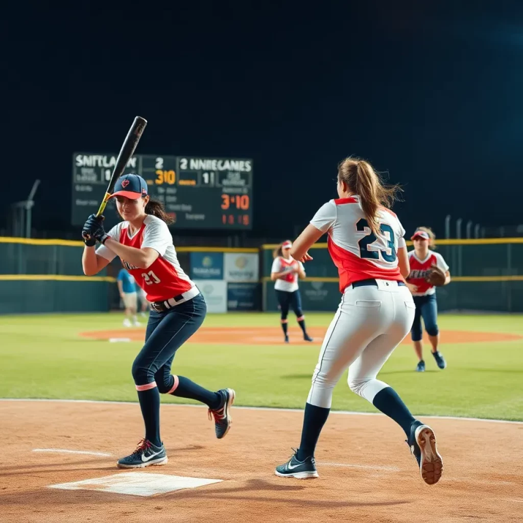 Players in action during a high school softball game