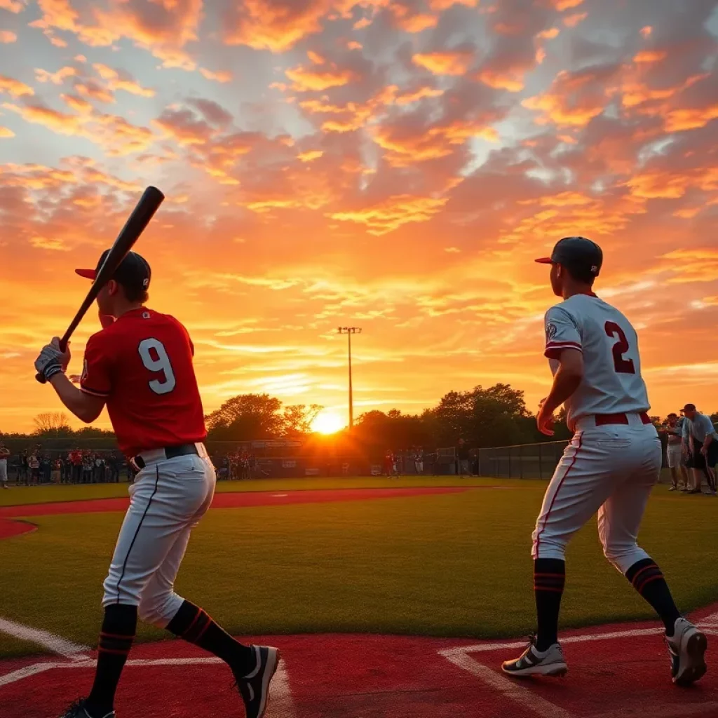 Southwestern Piasa Birds celebrating during a high school baseball match