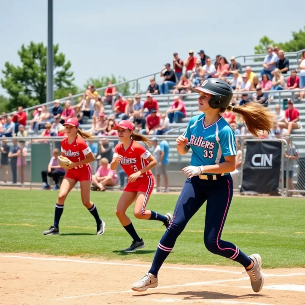 High school softball game featuring Spanish Fort team players