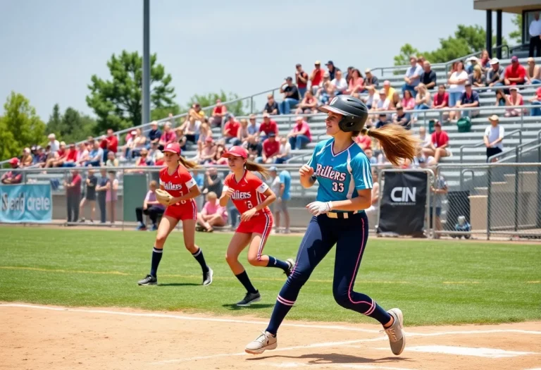 High school softball game featuring Spanish Fort team players