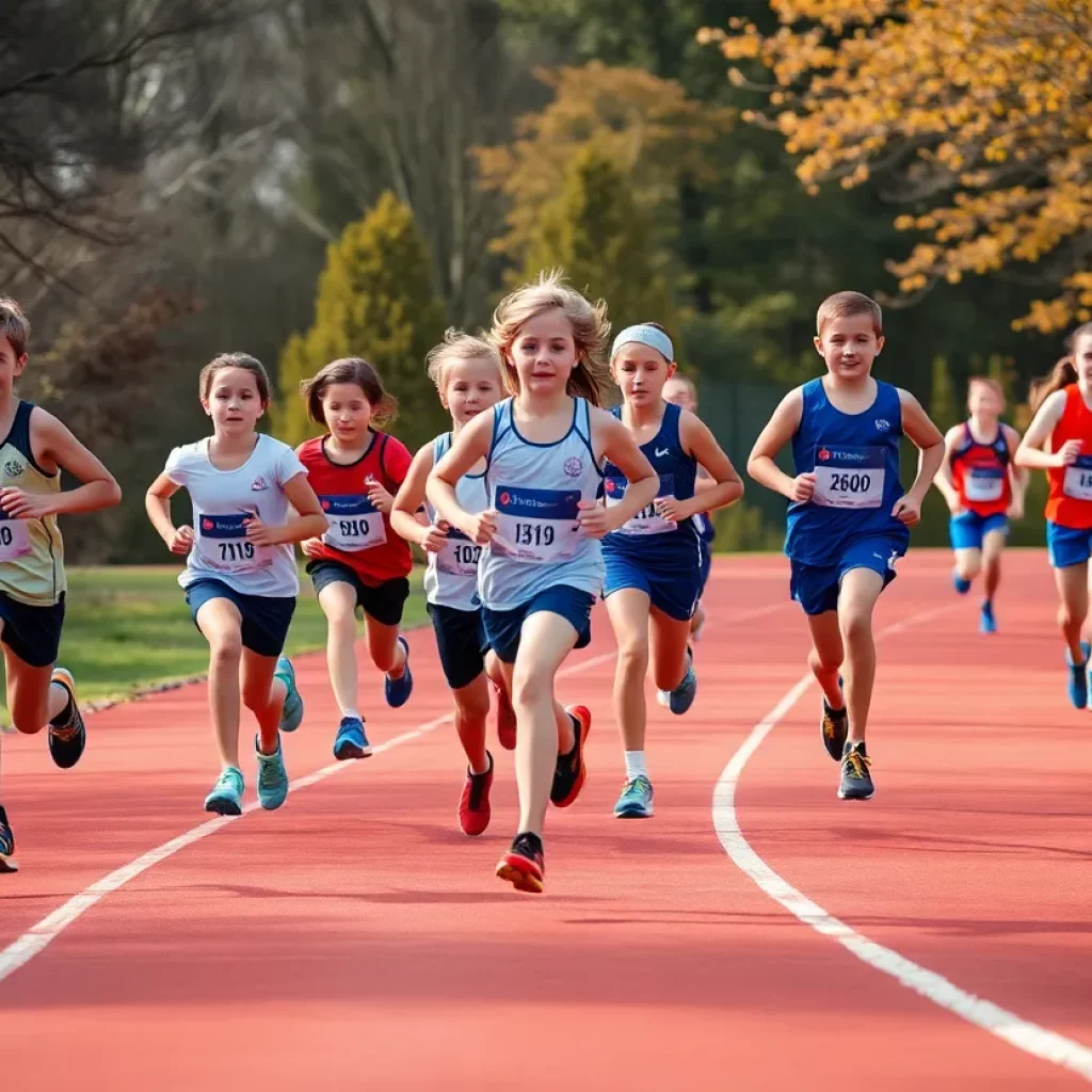 Young athletes running on a cross country track at SPIRE Academy