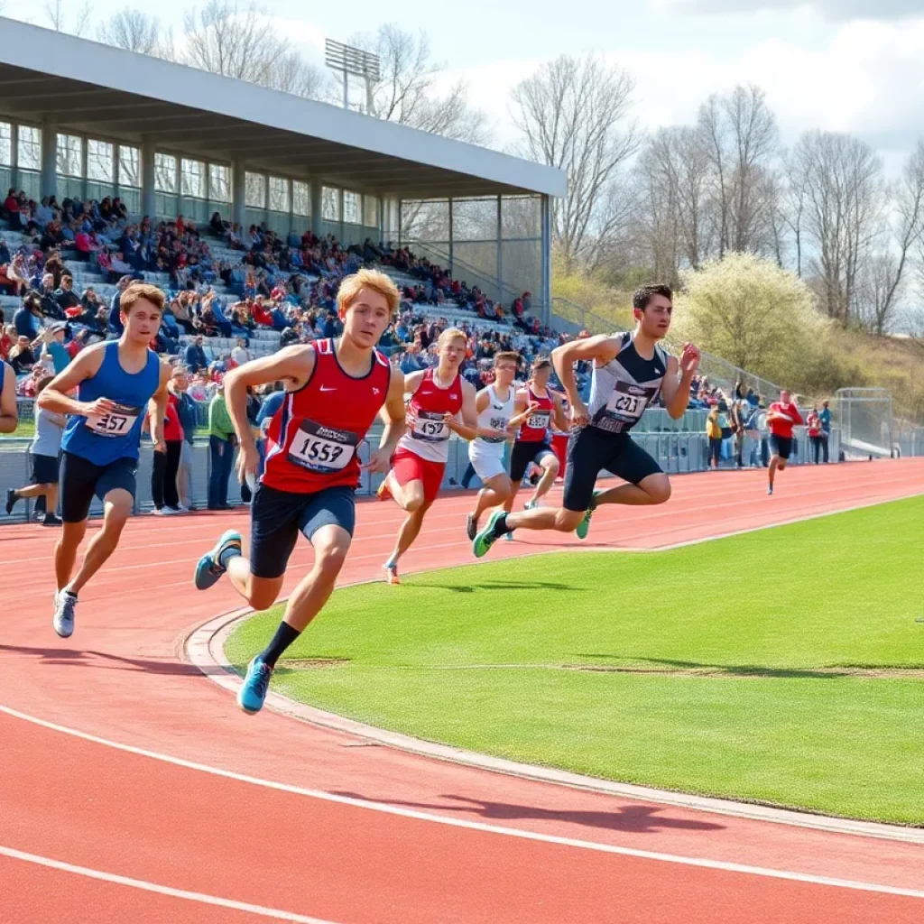 Track and field athletes competing during a spring event in Oregon.