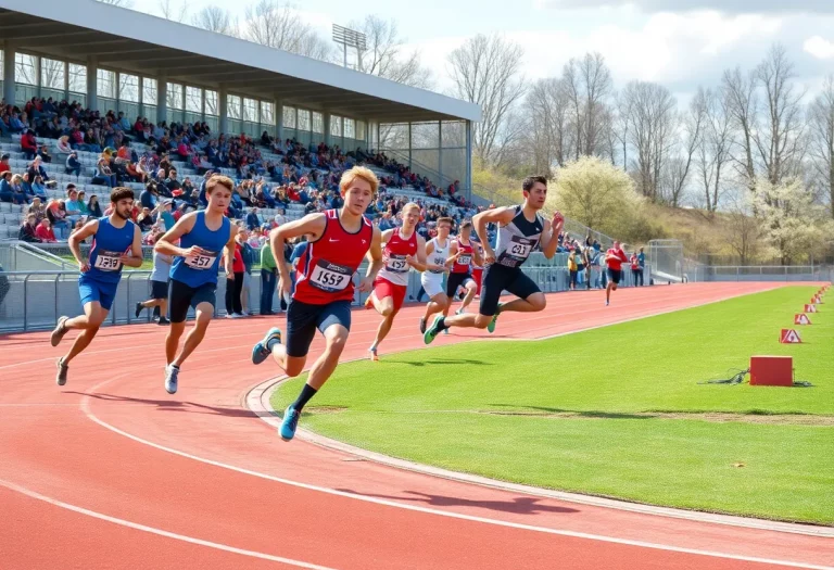 Track and field athletes competing during a spring event in Oregon.