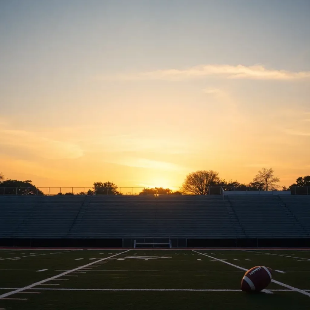 Sunset on a high school football field symbolizing legacy