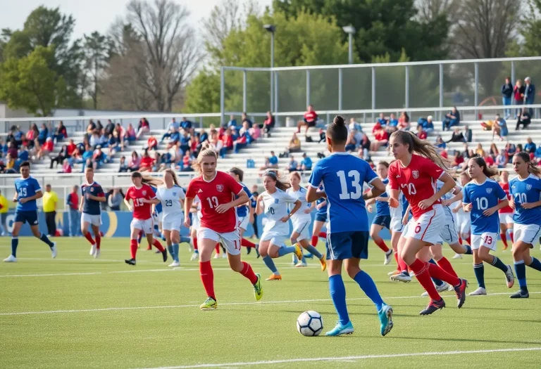 Players competing in a Texas high school soccer playoff match