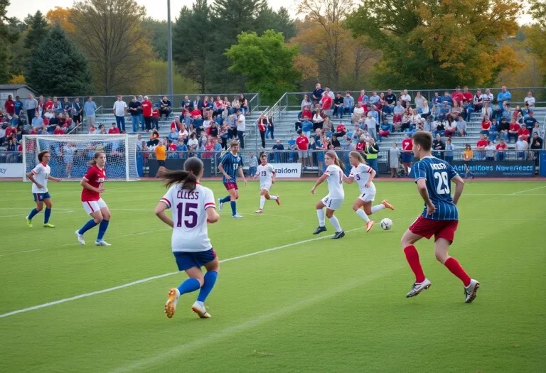 High school soccer players competing during a playoff match