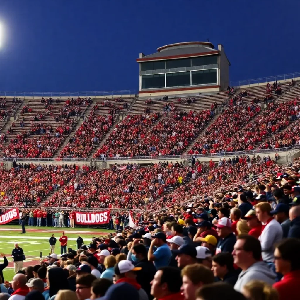 Thomasville Bulldogs football fans cheering in the stadium