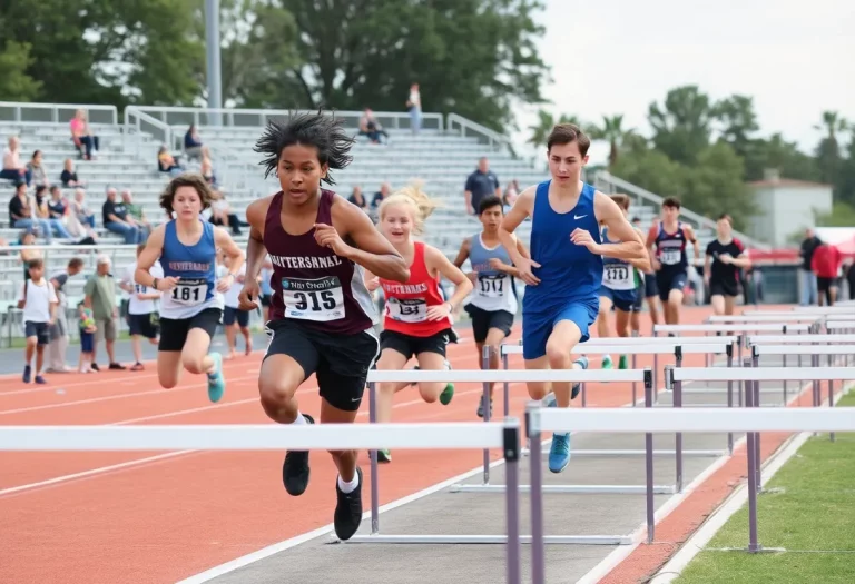 Athletes competing in a high school track and field meet