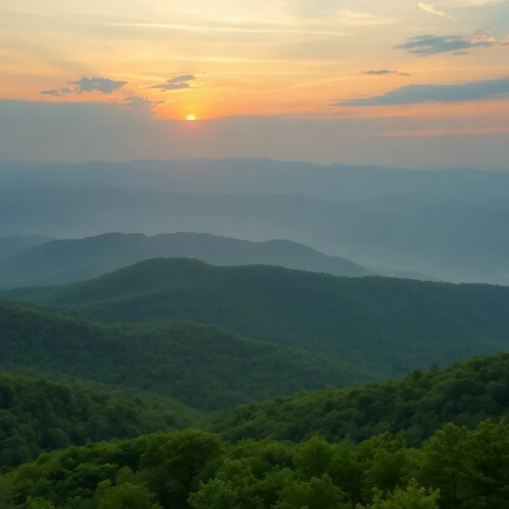 Scenic view of Transylvania County in North Carolina during sunset