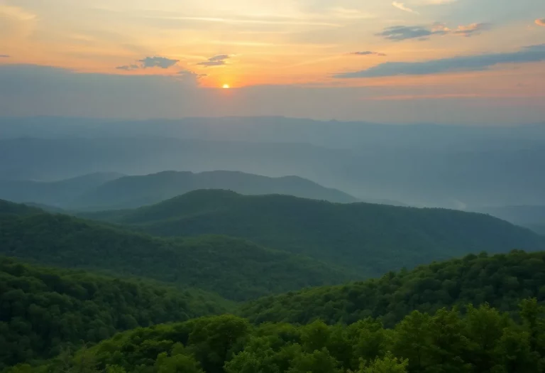 Scenic view of Transylvania County in North Carolina during sunset