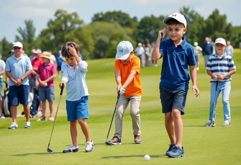 Young golfers celebrating their achievements on a golf course.