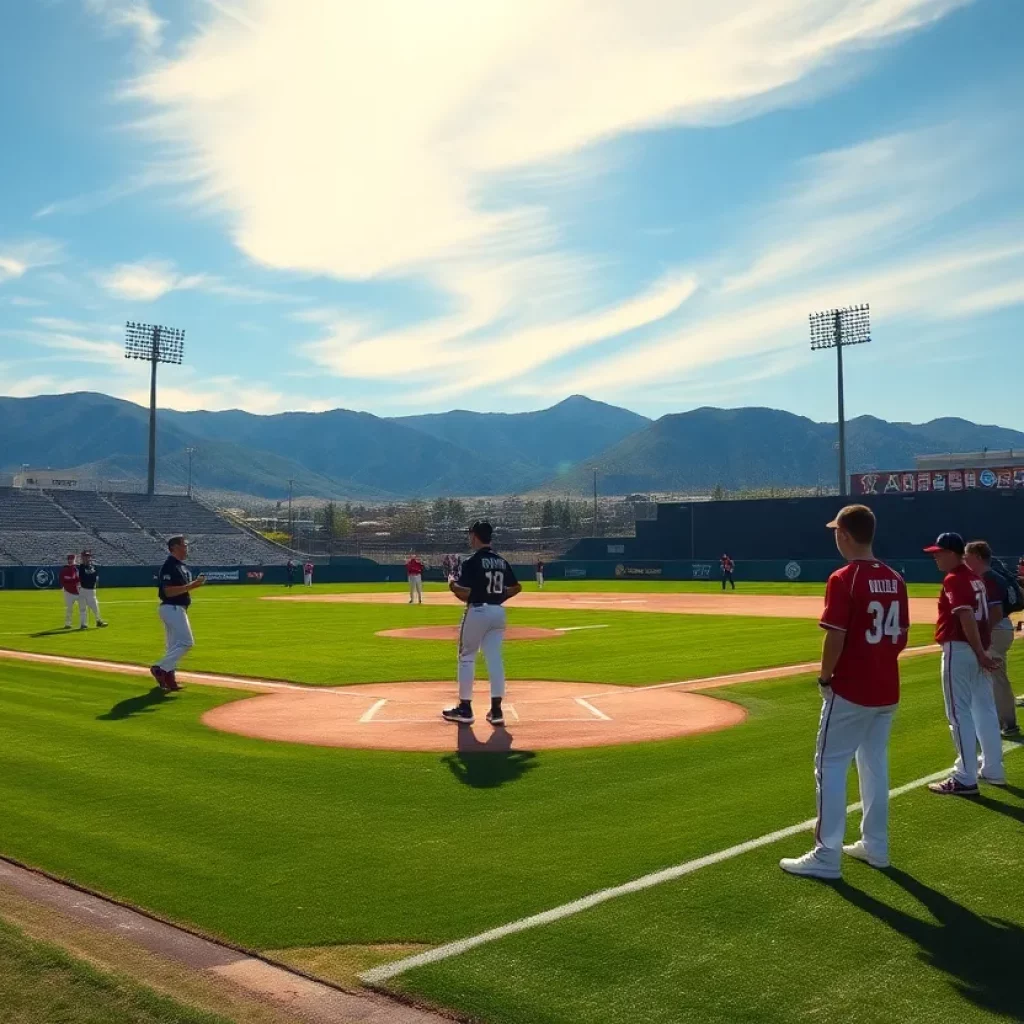 Youth baseball players practicing on a sunny field in Utah.