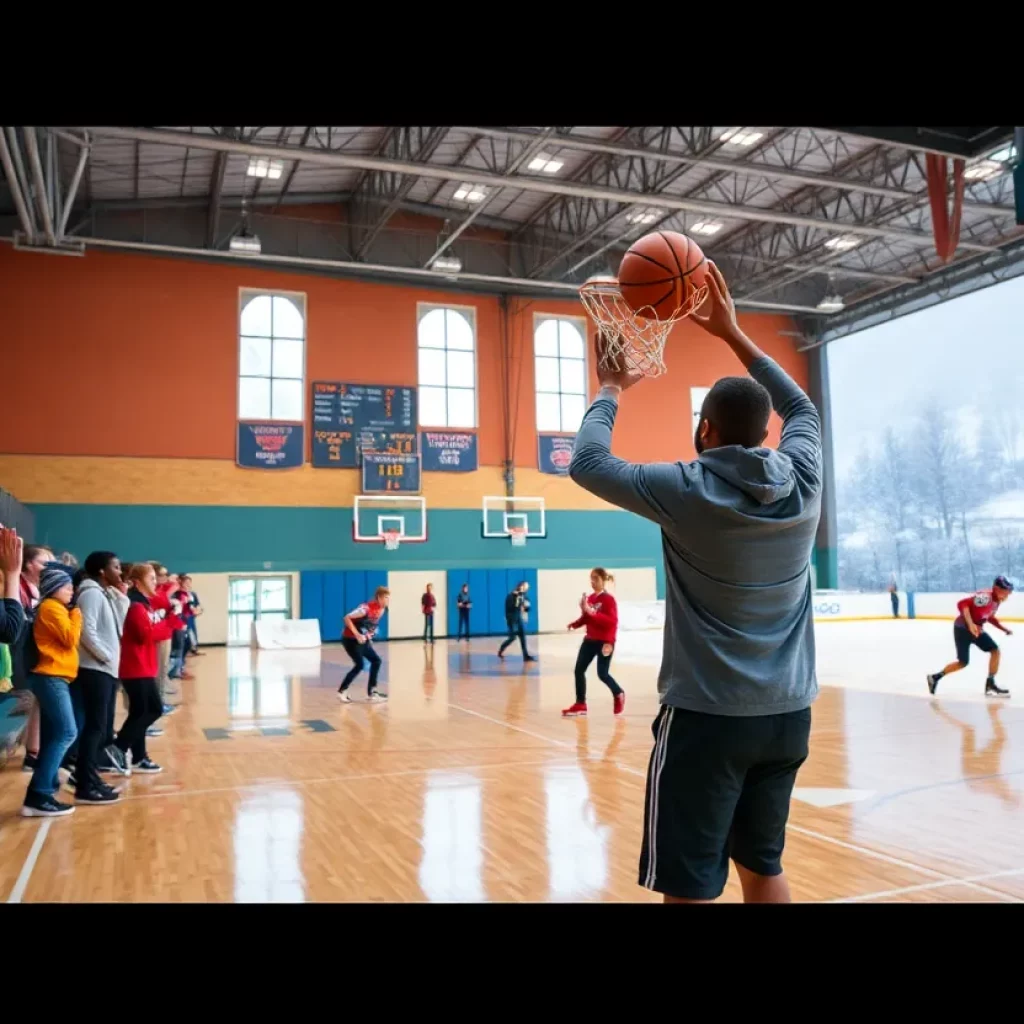 Students cheering at a Vermont high school winter sports event.
