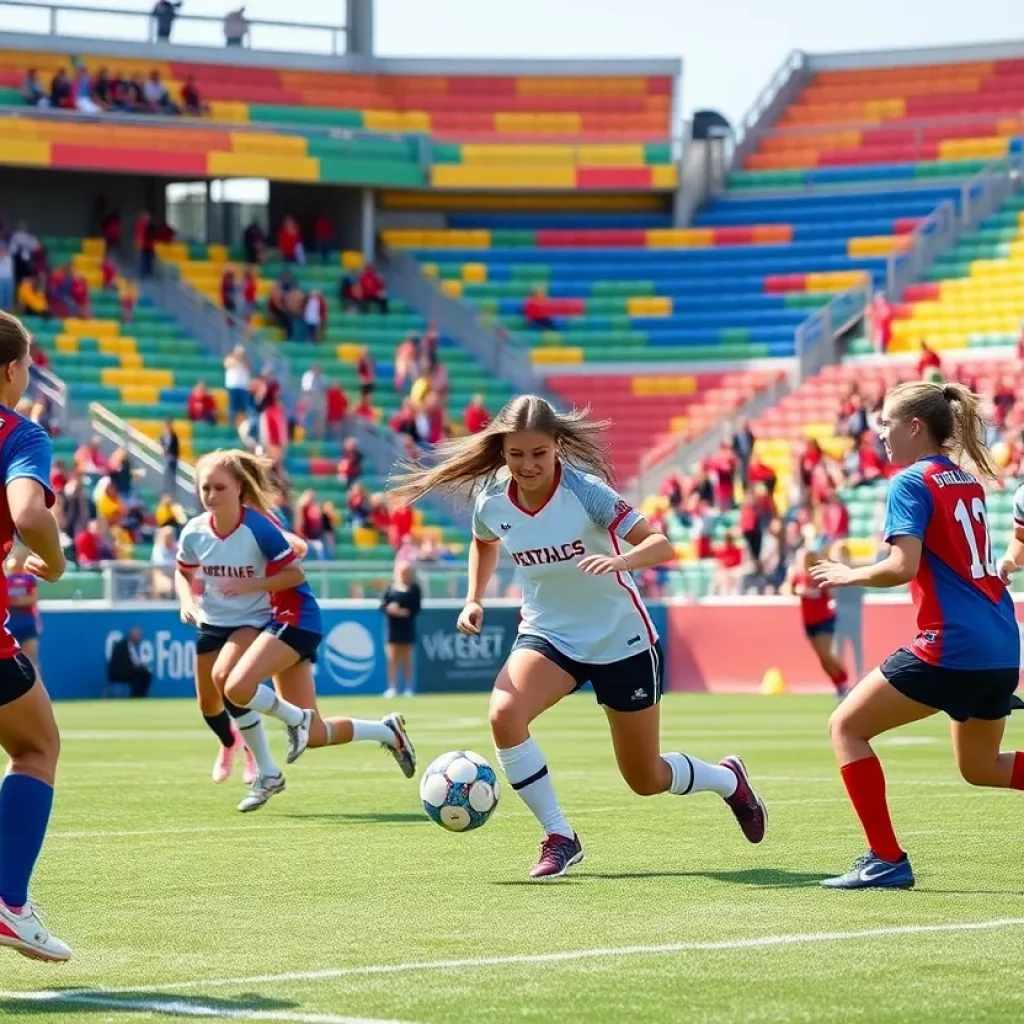 Female athletes participating in flag football