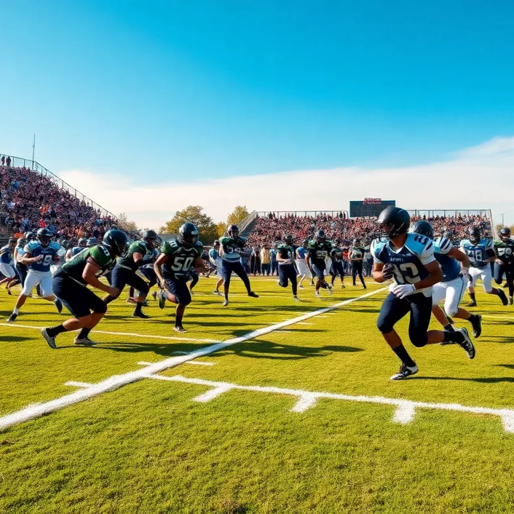 Football game featuring Walsh Jesuit Warriors on the field