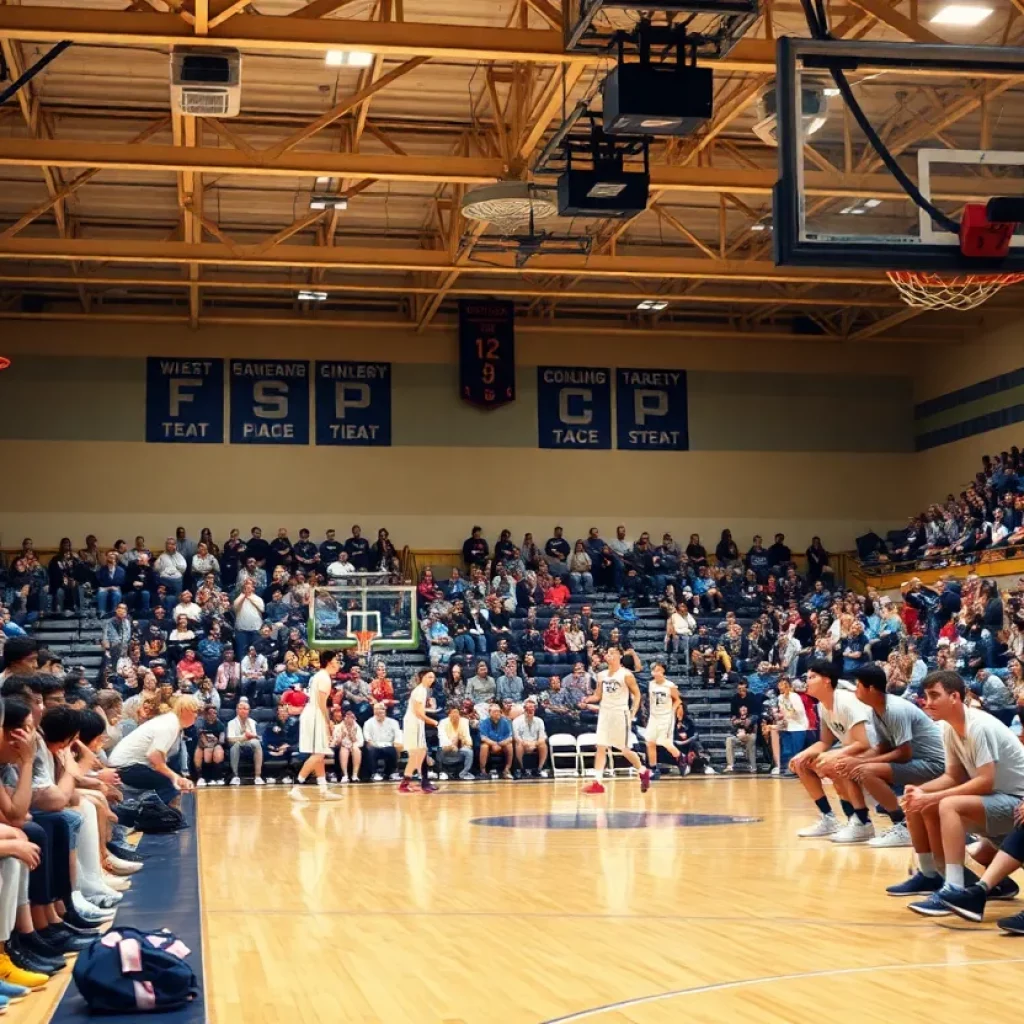 Waukegan High School basketball game in action with fans cheering
