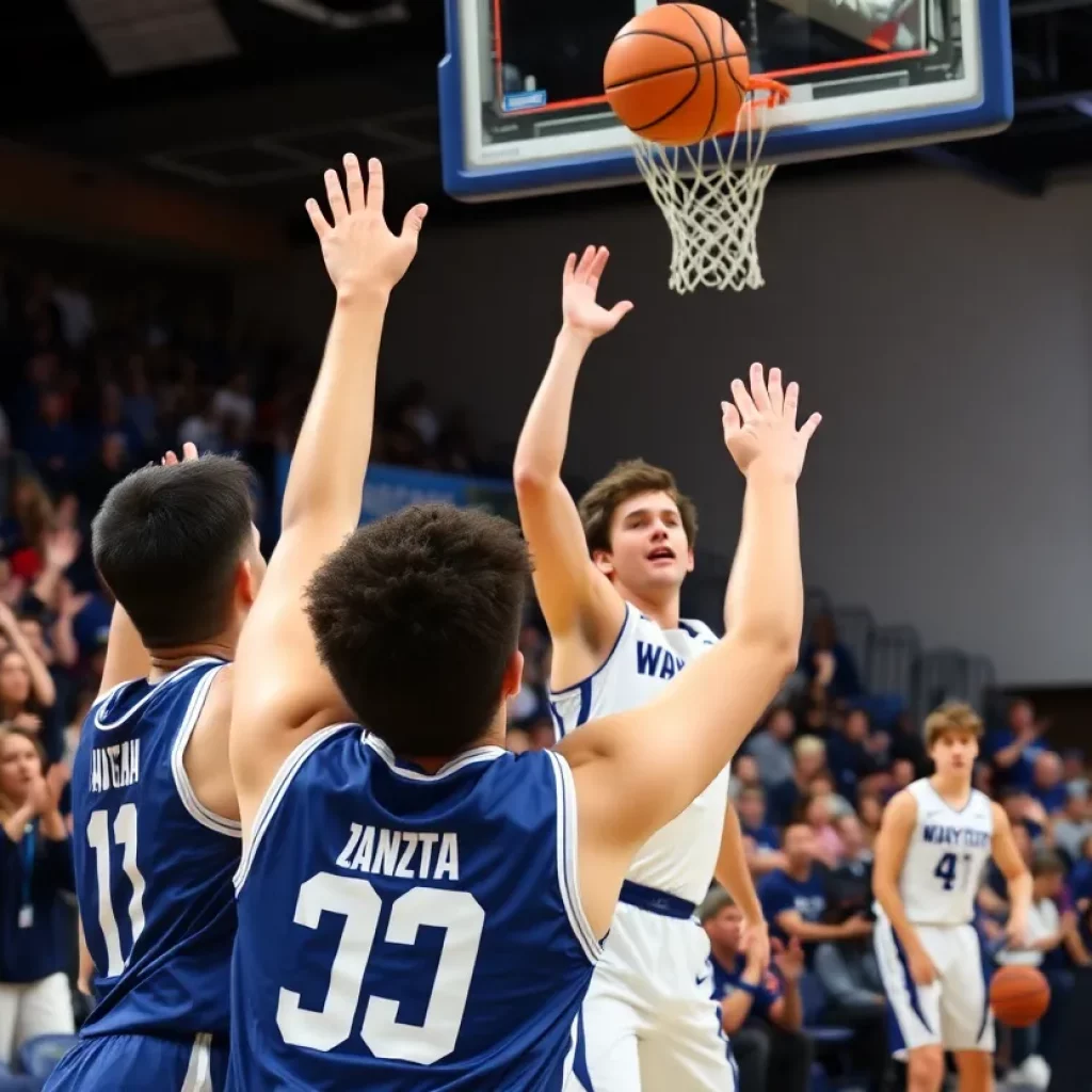 Wayzata Trojans players competing during a basketball game