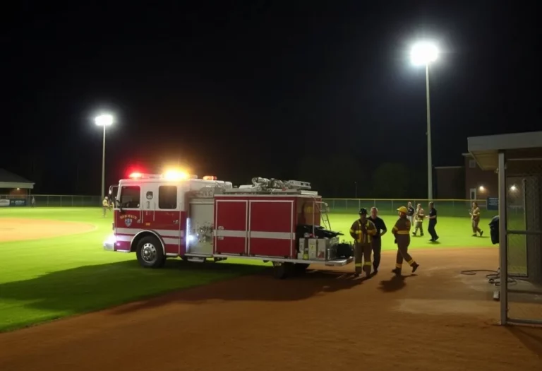 Firefighters responding to a fire at West Ashley High School baseball dugout